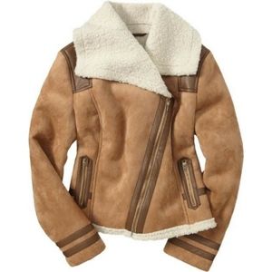 Faux suede/sherpa lined moto jacket